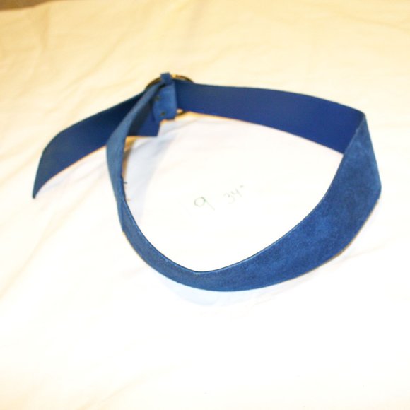 ?80s Cobolt Blue Suede Genuine Asymmetrical Leather Vintage Belt 24- 30\